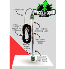 WICKED SQUID 4 SIDED ALUMINIUM 360 DEGREE WATERPROOF GREEN LIGHT 110cm