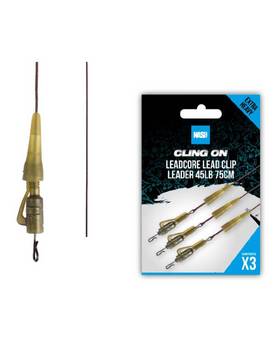 NASH CLING ON LEADCORE LEAD CLIP LEADER 45LB 75CM