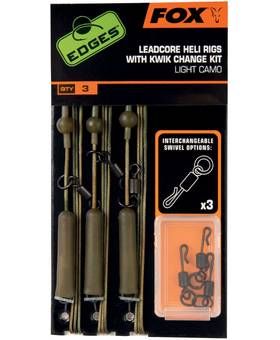 FOX LEADCORE HELI RIGS WITH KWIK CHANGE KIT GRAVELLY BROWN