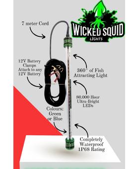 WICKED SQUID 4 SIDED ALUMINIUM 360 DEGREE WATERPROOF GREEN LIGHT 110cm