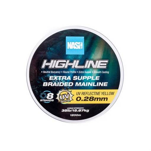 NASH HIGHLINE EXTRA SUPPLE BRAIDED MAINLINE YELLOW UV 0.24MM 600M