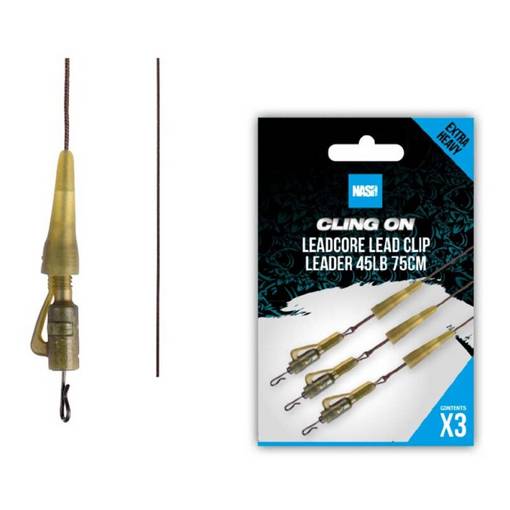 NASH CLING ON LEADCORE LEAD CLIP LEADER 45LB 75CM