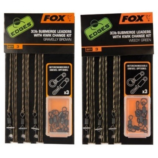 FOX SUBMERGE LEADERS WITH KWIK CHANGE KIT 30lb WEEDY GREEN