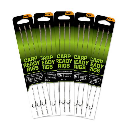 FOX CARP READY RIGS WIDE GAPE 8 20lb CORETEX BARBLESS
