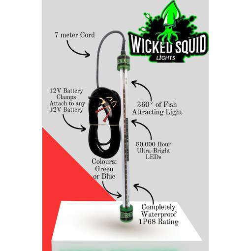 WICKED SQUID 4 SIDED ALUMINIUM 360 DEGREE WATERPROOF GREEN LIGHT 110cm