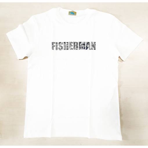 FISHERMAN COTTON T-SHIRT LOGO WHITE #L